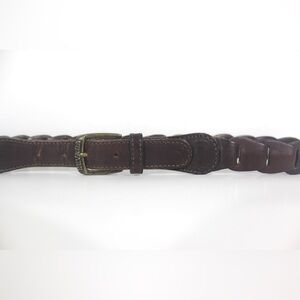 Vintage Dark Brown Leather Chunky Snake Link Belt Woven Brass Buckle Nevada
